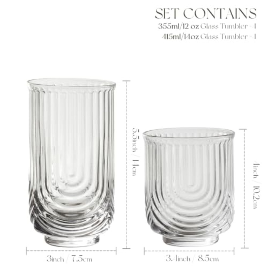 Art Deco Cocktail Glasses, Rib - Highball Glass Set review and price
