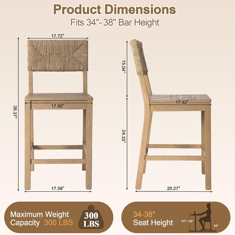 Set of 2 Natural Seagrass Back - Home Bar Stools review and price